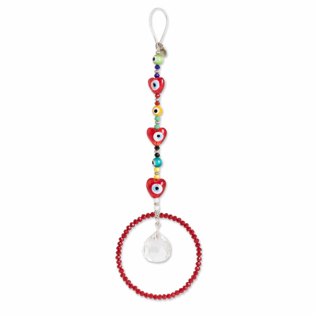 Handcrafted Red Glass and Crystal Beaded Suncatcher - Romantic Sparks