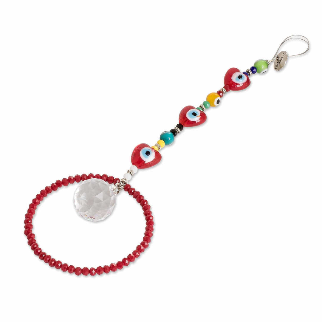 Handcrafted Red Glass and Crystal Beaded Suncatcher - Romantic Sparks