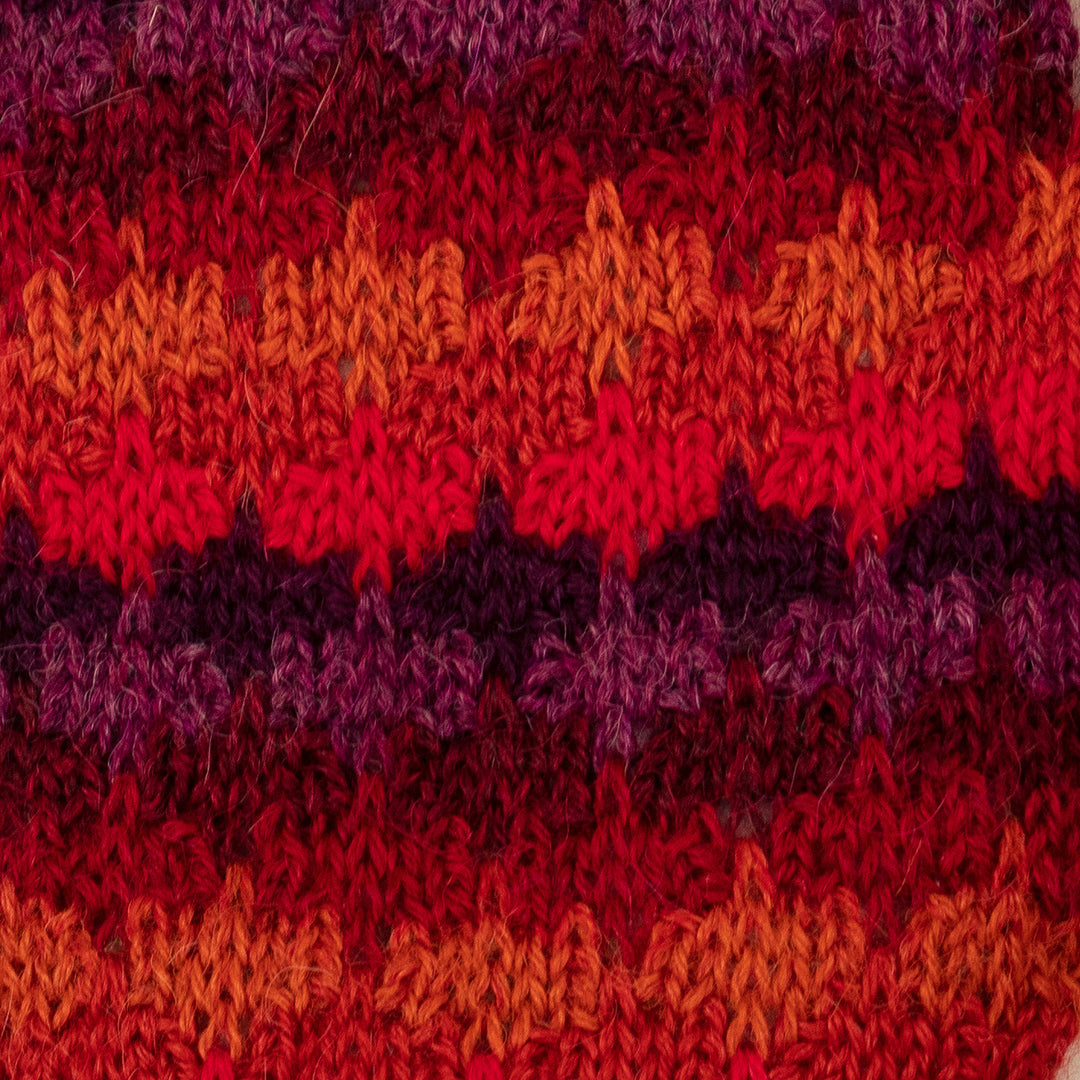 Knit Red Brown and Purple 100% Baby Alpaca Fingerless Gloves - Red Vibes