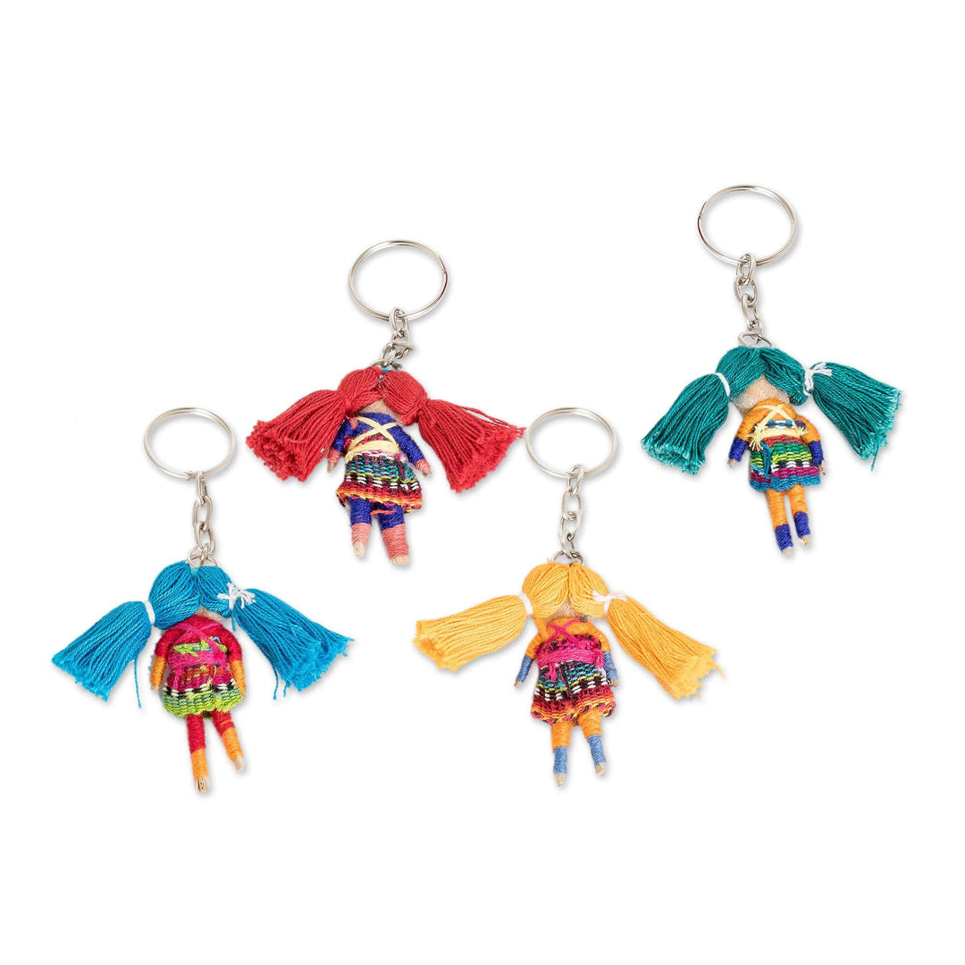Set of Four Handmade Colorful Cotton Worry Doll Keychains - Mighty Friendship