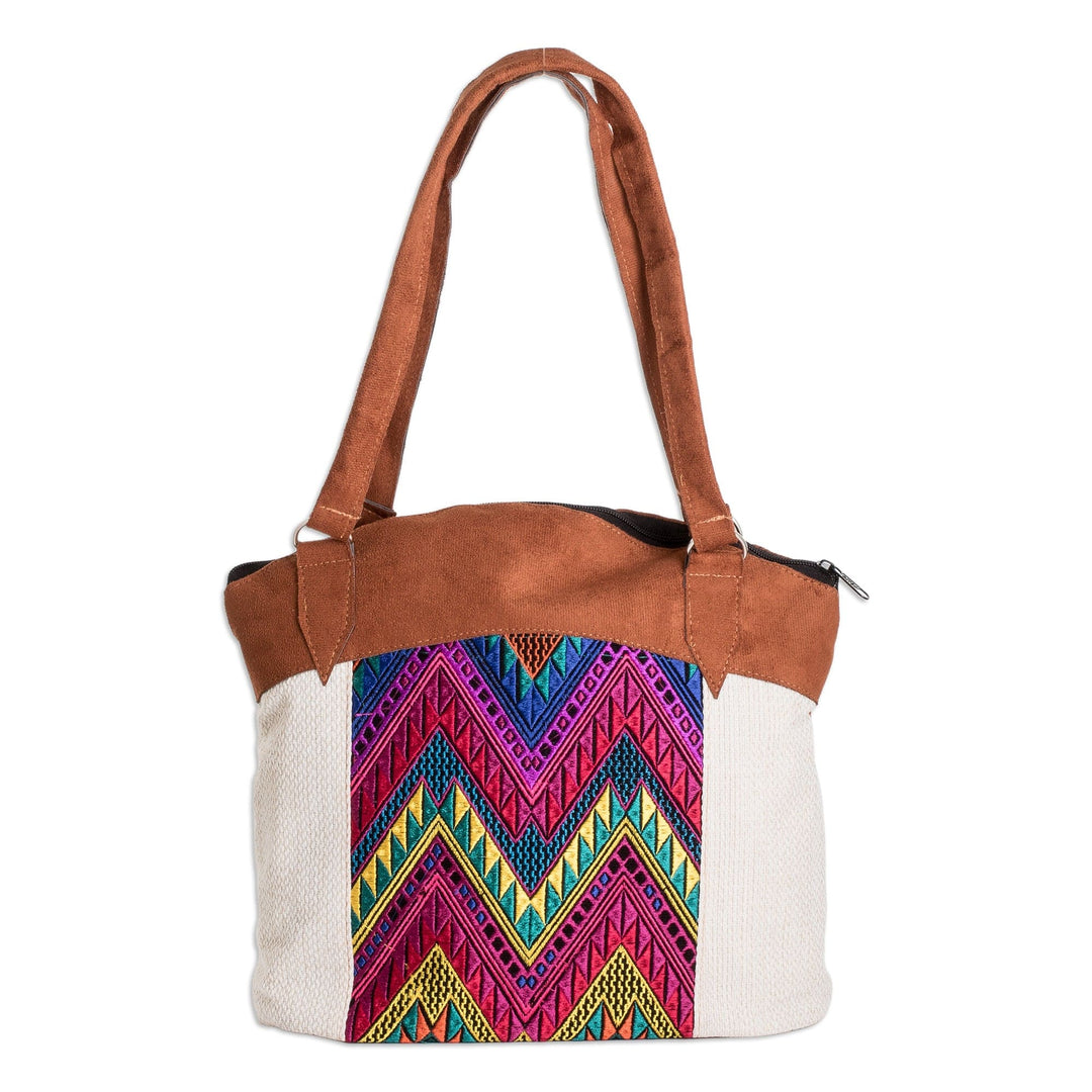 Chevron-Patterned Ivory and Brown Cotton Shoulder Back - Arrows of Beauty