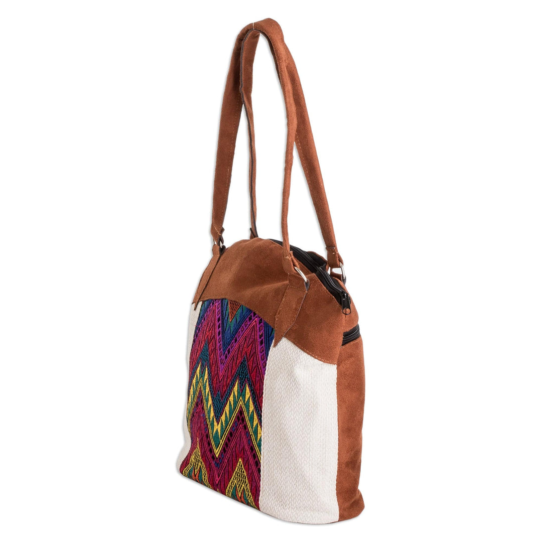 Chevron-Patterned Ivory and Brown Cotton Shoulder Back - Arrows of Beauty