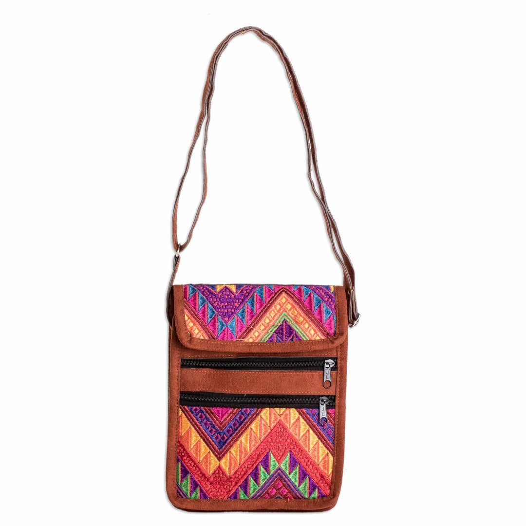 Chevron-Patterned Adjustable Brown Cotton Sling Bag - Travels in Chevron