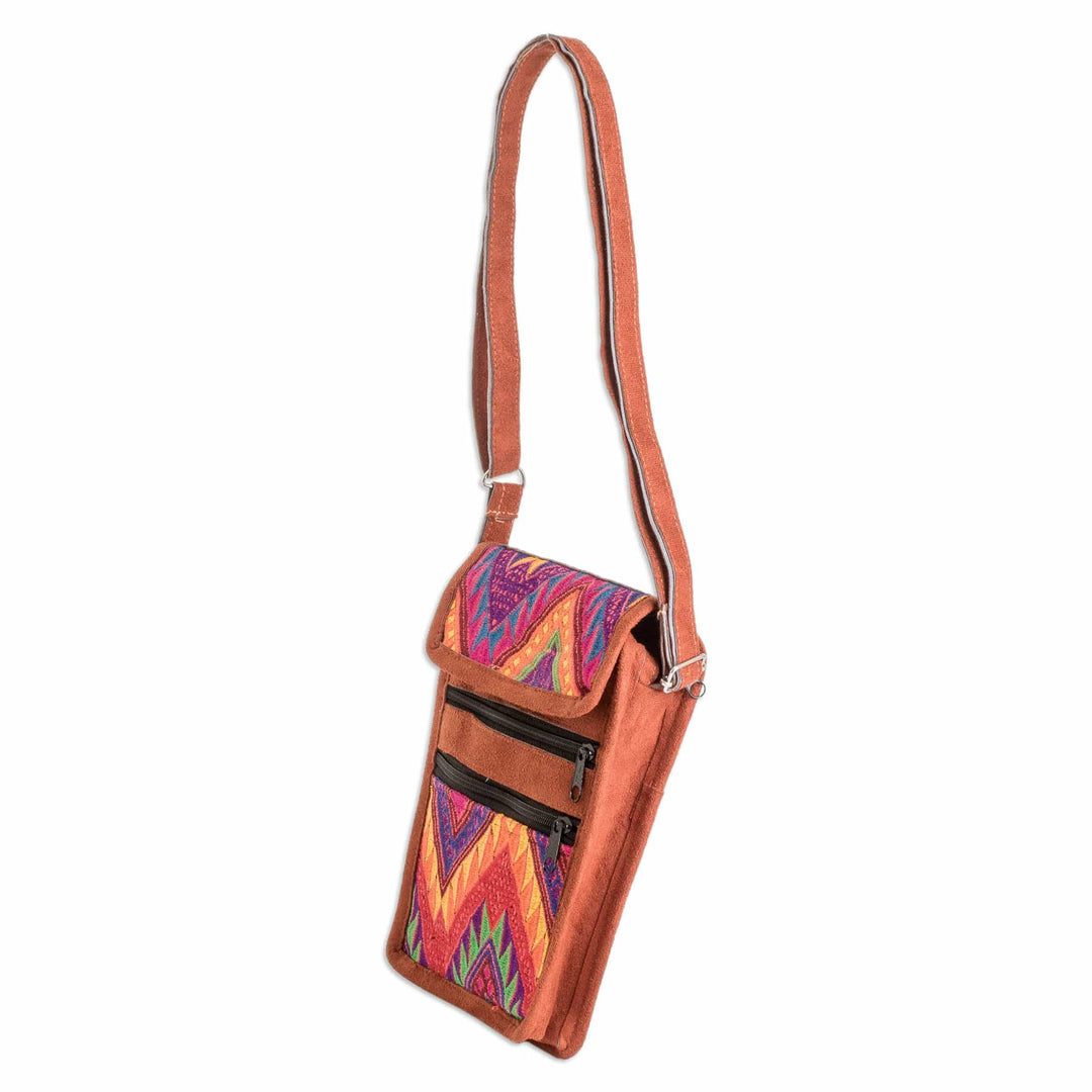 Chevron-Patterned Adjustable Brown Cotton Sling Bag - Travels in Chevron