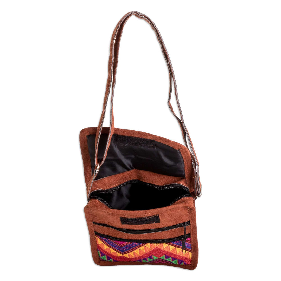 Chevron-Patterned Adjustable Brown Cotton Sling Bag - Travels in Chevron