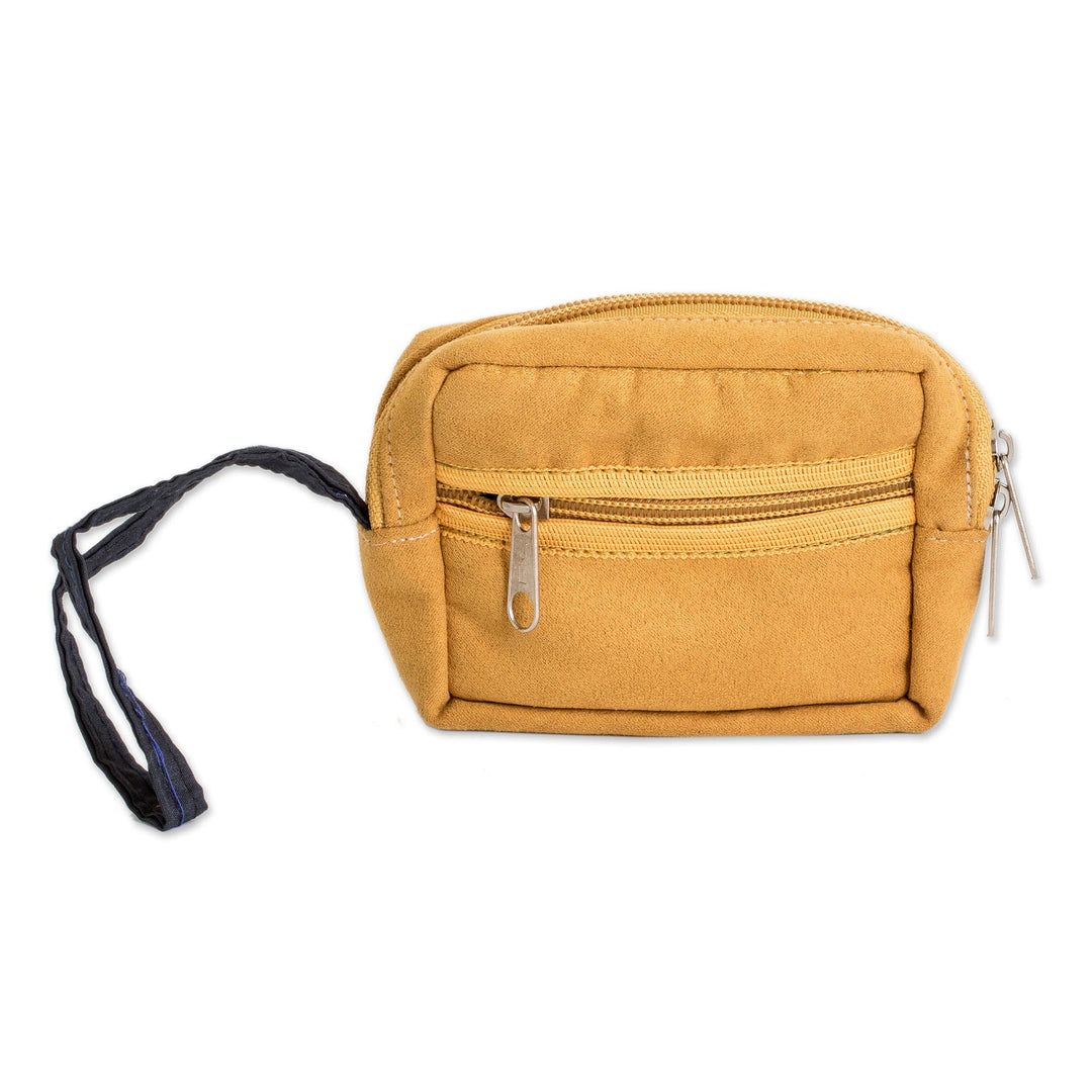Mustard Cotton Coin Purse with Handwoven Geometric Motifs - Practical Mustard
