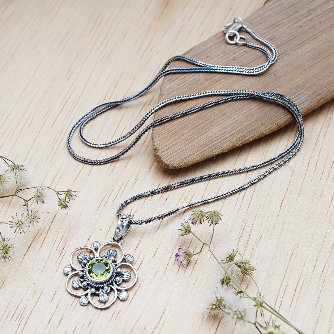 Spring-Themed Floral Natural Peridot Pendant Necklace - Wondrous Spring