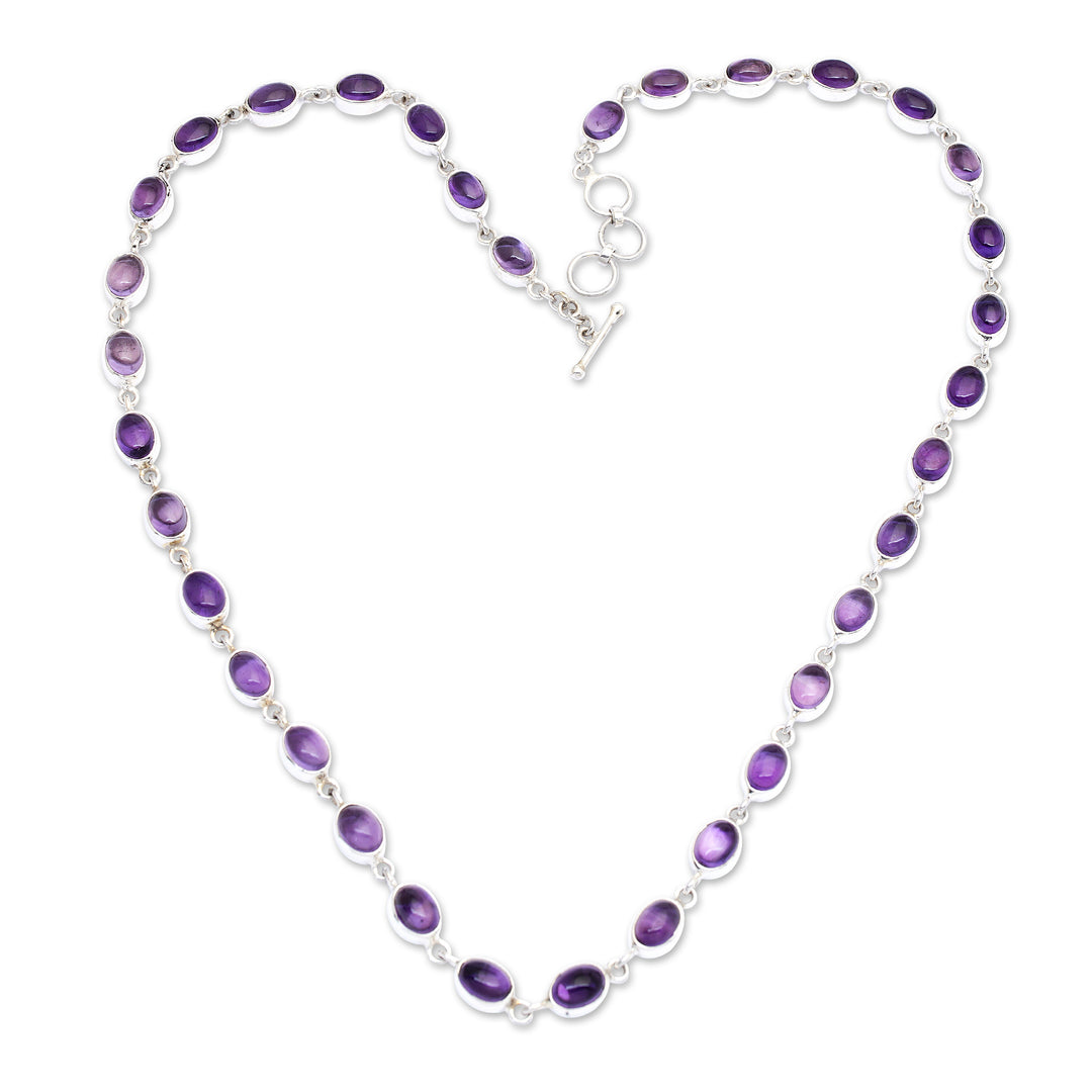 High-Polished Amethyst and Sterling Silver Link Necklace - Purple Vibes