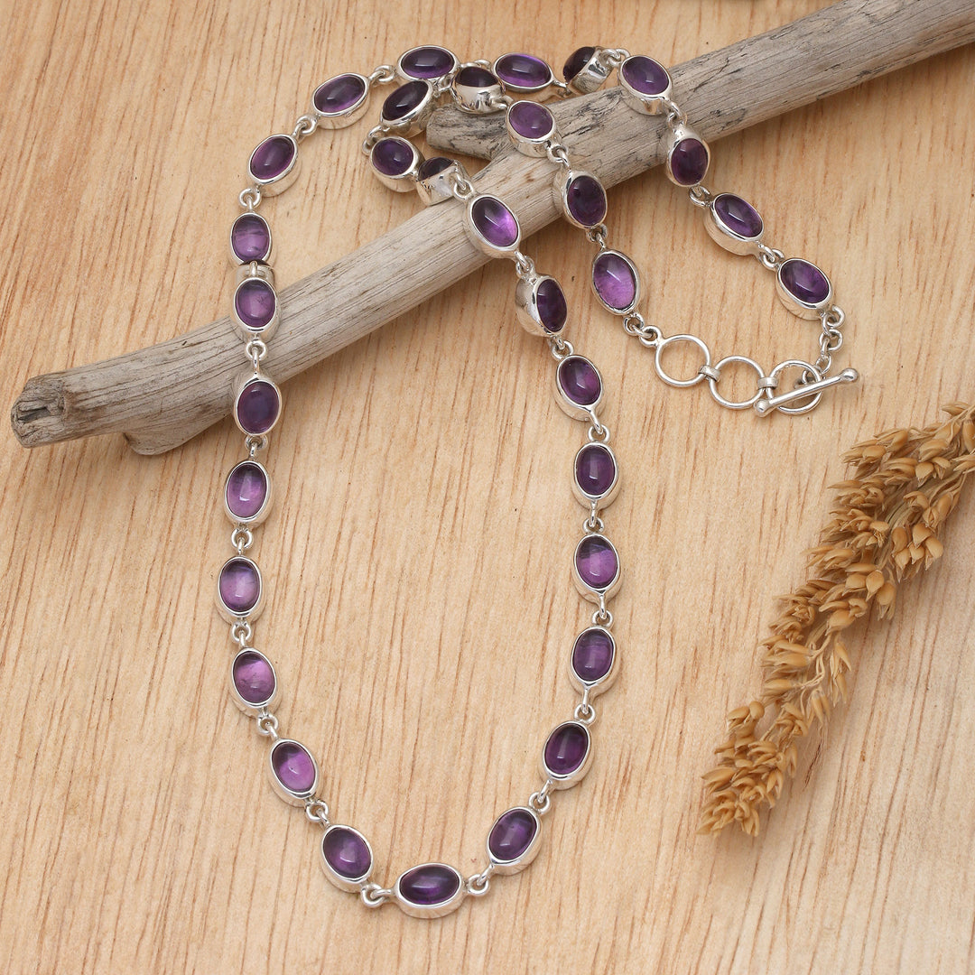 High-Polished Amethyst and Sterling Silver Link Necklace - Purple Vibes