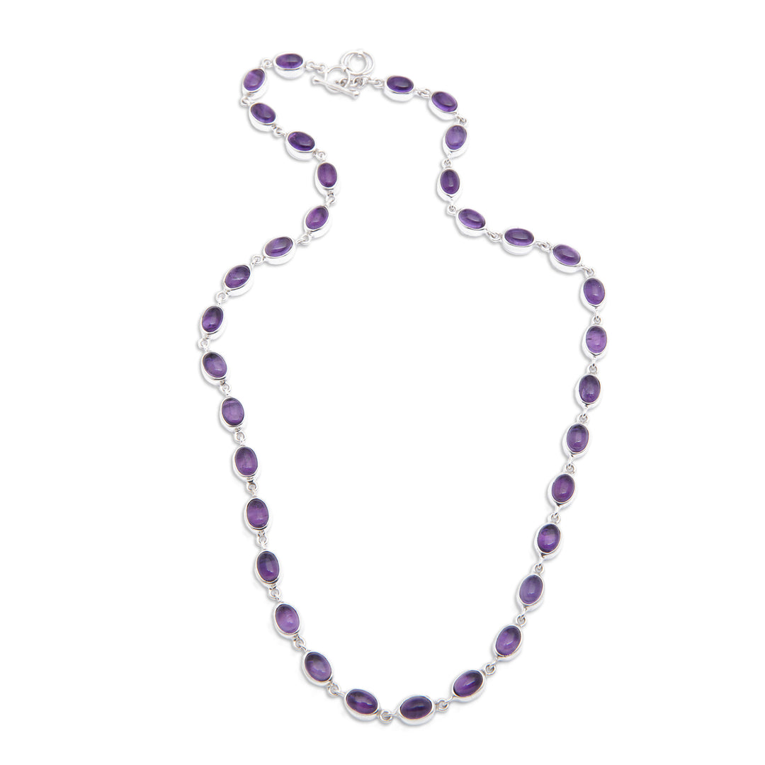 High-Polished Amethyst and Sterling Silver Link Necklace - Purple Vibes
