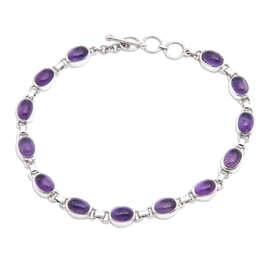 Polished Amethyst and Sterling Silver Tennis-Style Bracelet - Purple Vibes