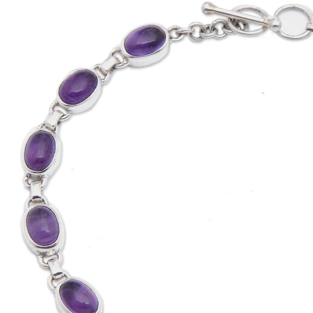Polished Amethyst and Sterling Silver Tennis-Style Bracelet - Purple Vibes