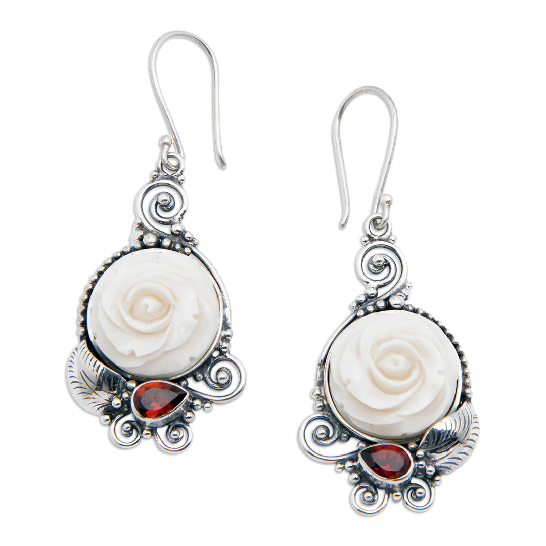 Rose-Shaped Faceted Natural Garnet Dangle Earrings - Duchess in Love