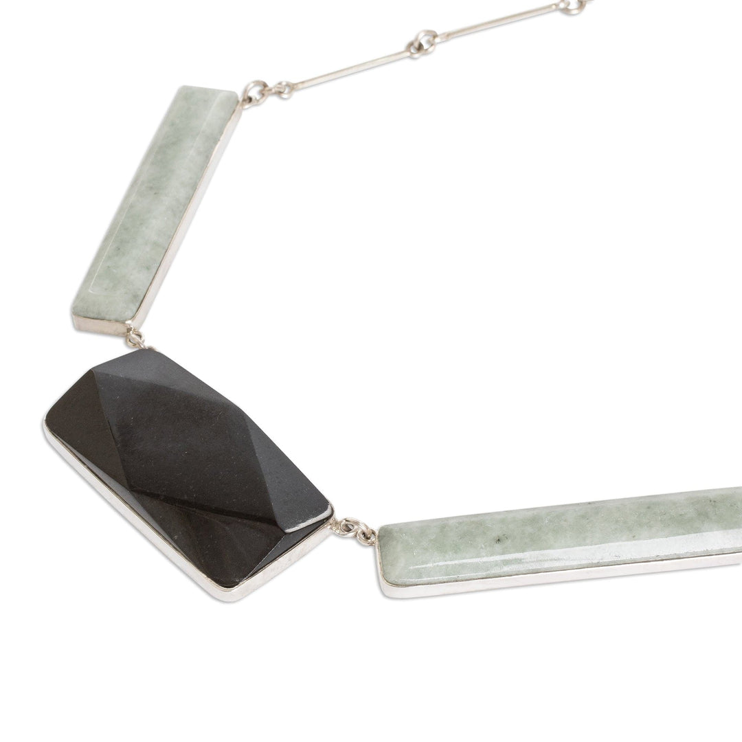 Modern Green and Dark Jade Link Necklace from Guatemala - Geometric Grandeur