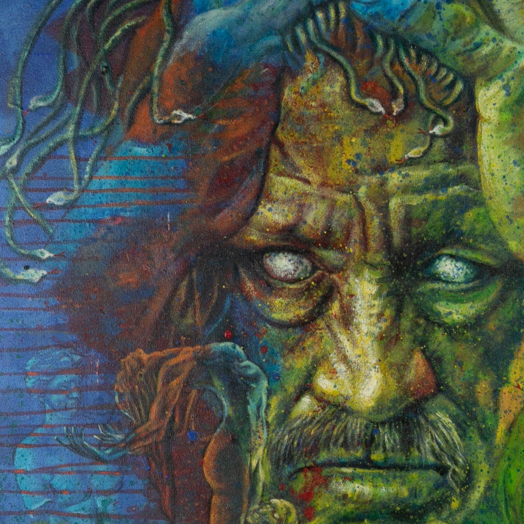 Expressionist Green and Blue Acrylic Painting from Bali - The Male Medusa