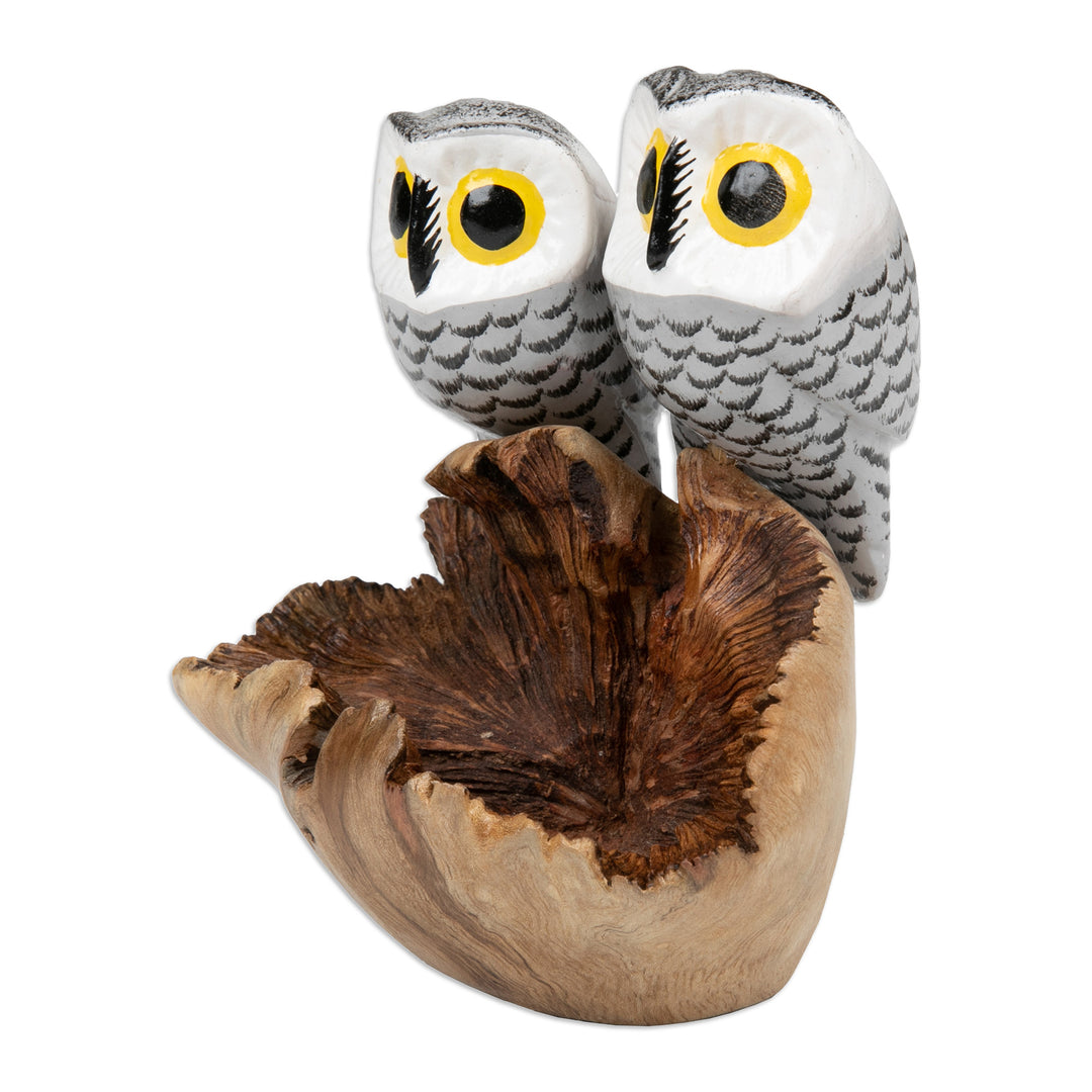 Owl-Themed Jempinis and Benalu Wood Sculpture from Bali - Twin Owlets