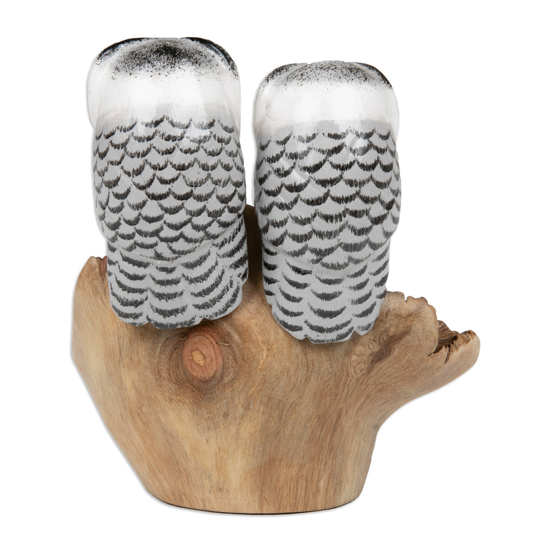 Owl-Themed Jempinis and Benalu Wood Sculpture from Bali - Twin Owlets