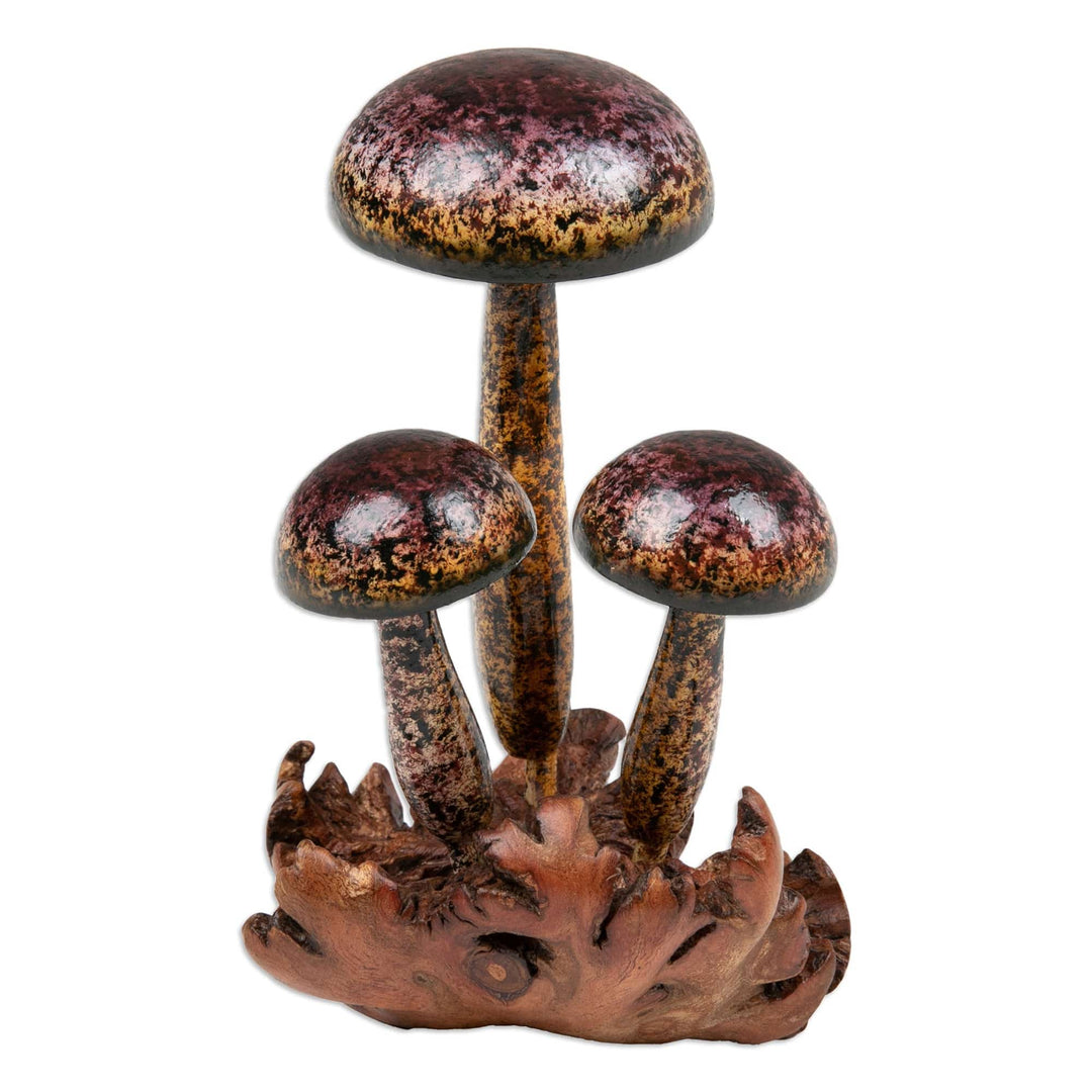 Balinese Hand-Painted Mushroom-Themed Wood Sculpture - Magical Agaricus