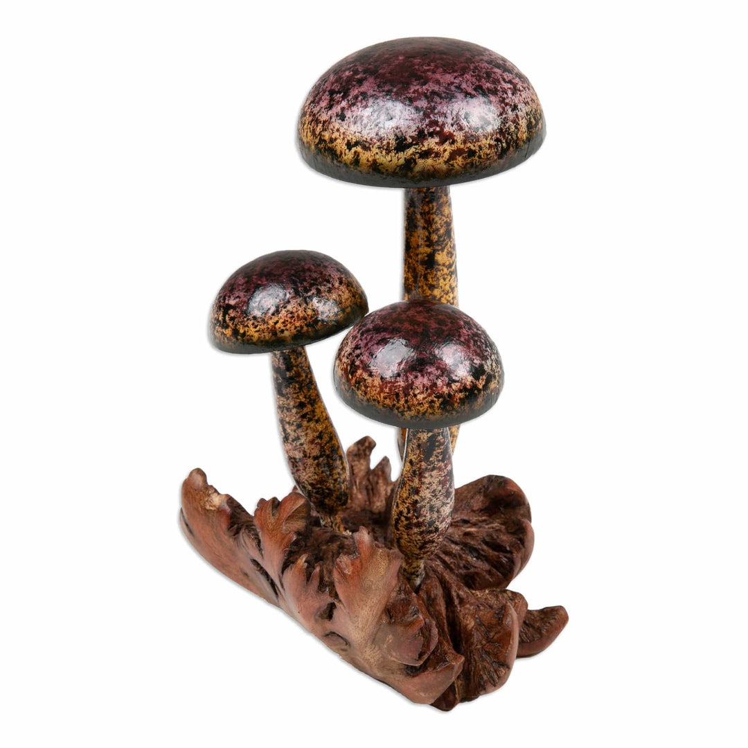 Balinese Hand-Painted Mushroom-Themed Wood Sculpture - Magical Agaricus