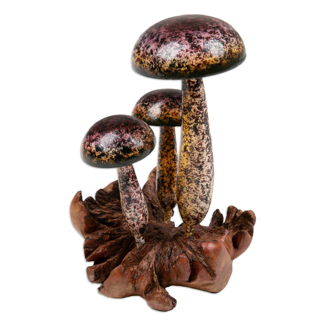 Balinese Hand-Painted Mushroom-Themed Wood Sculpture - Magical Agaricus