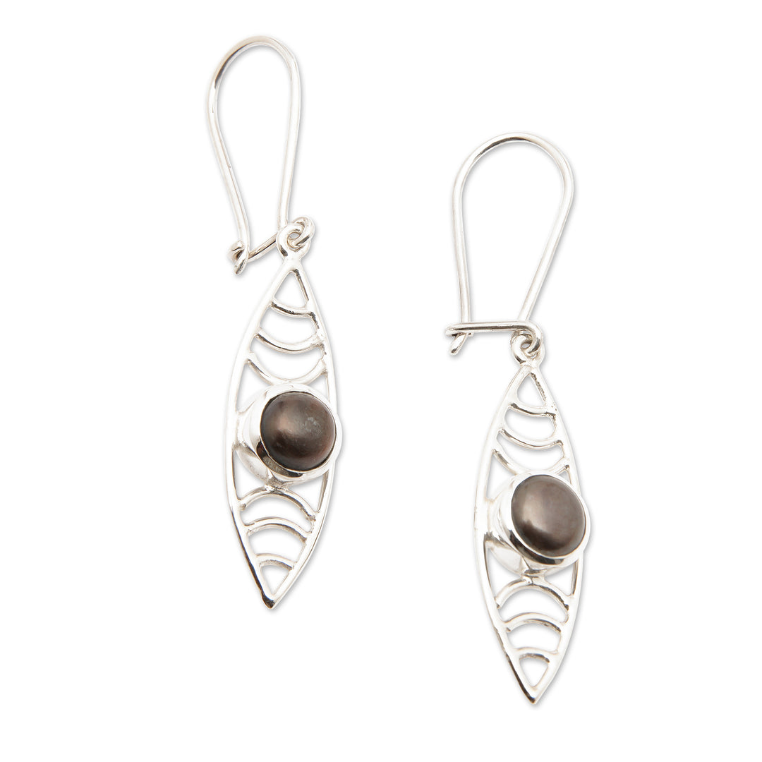 Sterling Silver Dangle Earrings with Black Cultured Pearls - Surf Style