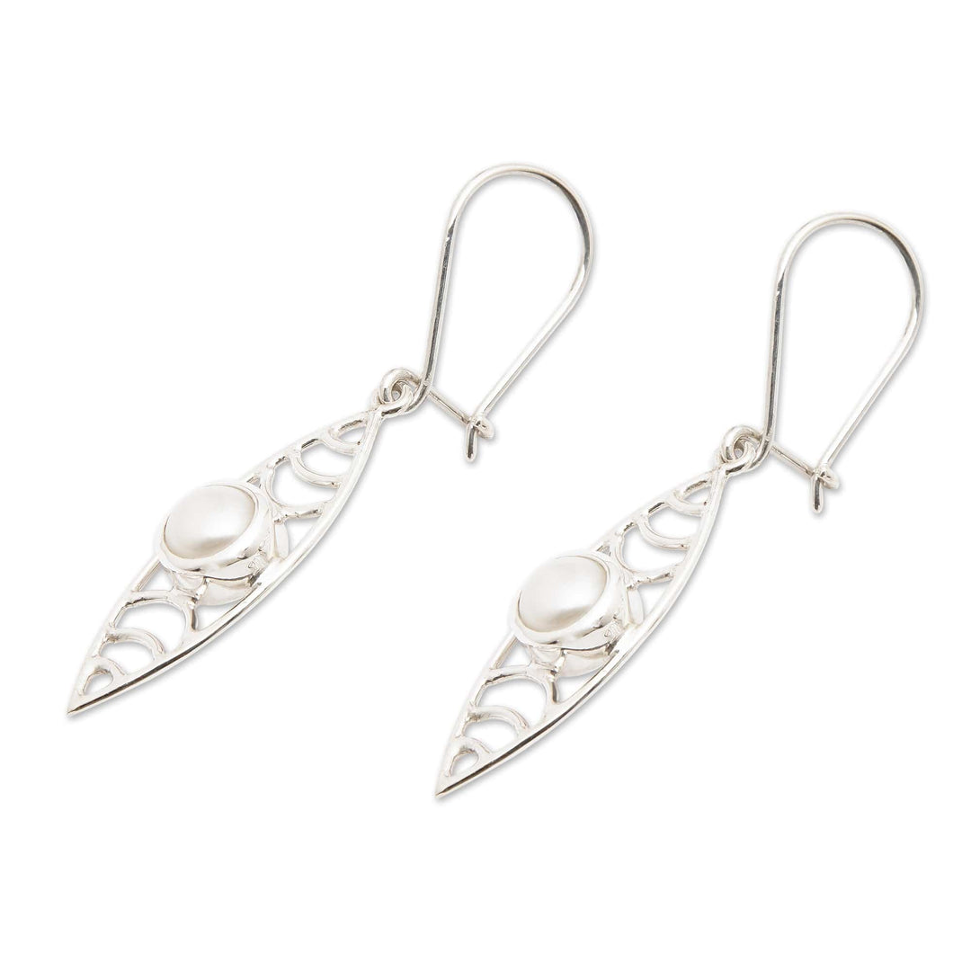 Cultured Pearl Silver Dangle Earrings with Openwork Accents - Surf Style in White