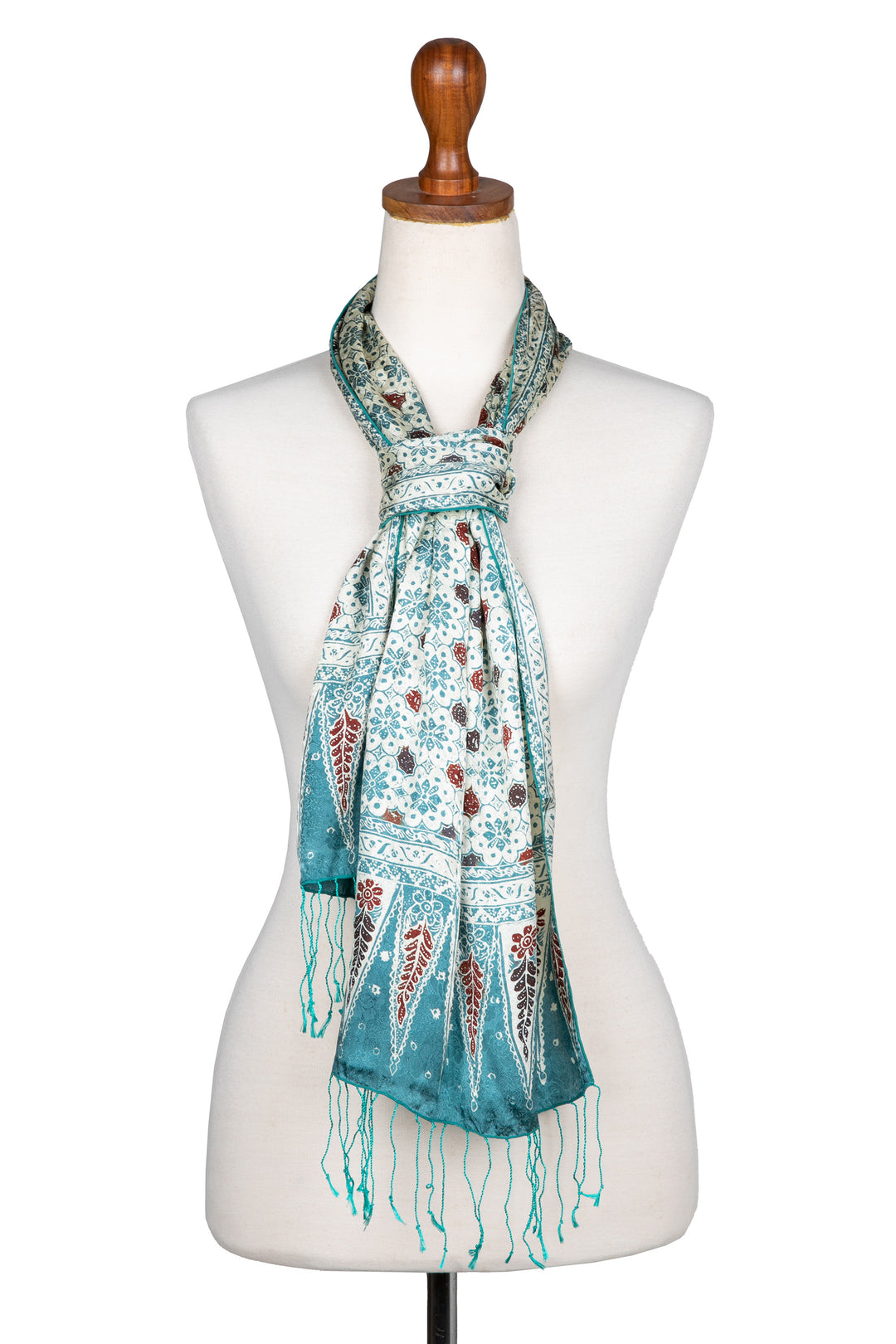 Floral Batik-Themed Jade Green 100% Silk Scarf with Gift Box - Jade of Jasmine