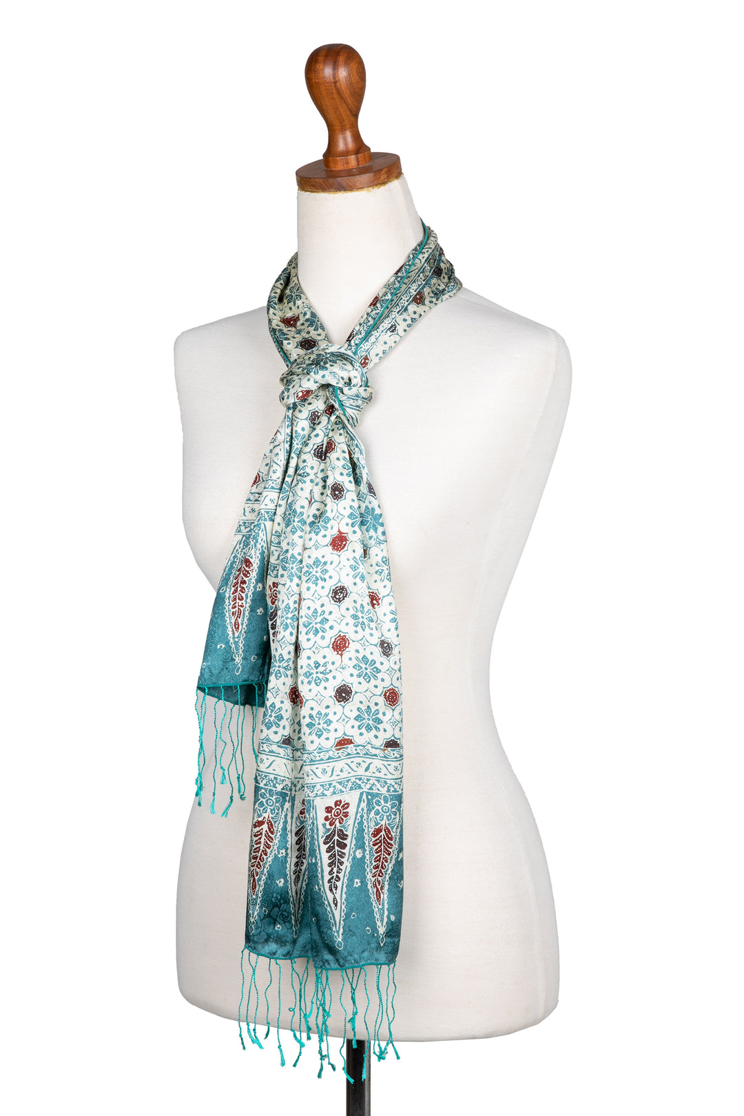 Floral Batik-Themed Jade Green 100% Silk Scarf with Gift Box - Jade of Jasmine