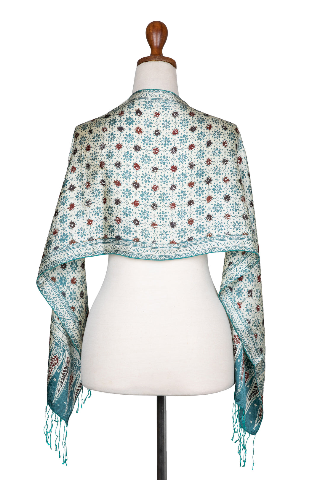 Floral Batik-Themed Jade Green 100% Silk Scarf with Gift Box - Jade of Jasmine