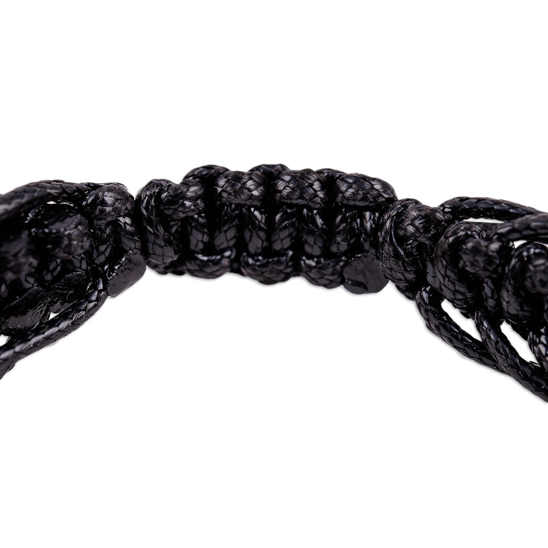 Black Waxed Nylon Macrame Bracelet with Vulcanite Stones - Mysterious