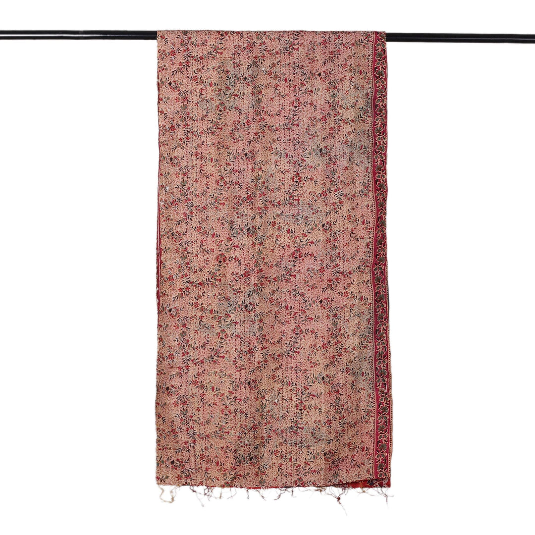 Embroidered Reversible Silk Scarf in Strawberry and Buff - Noble Rhapsody