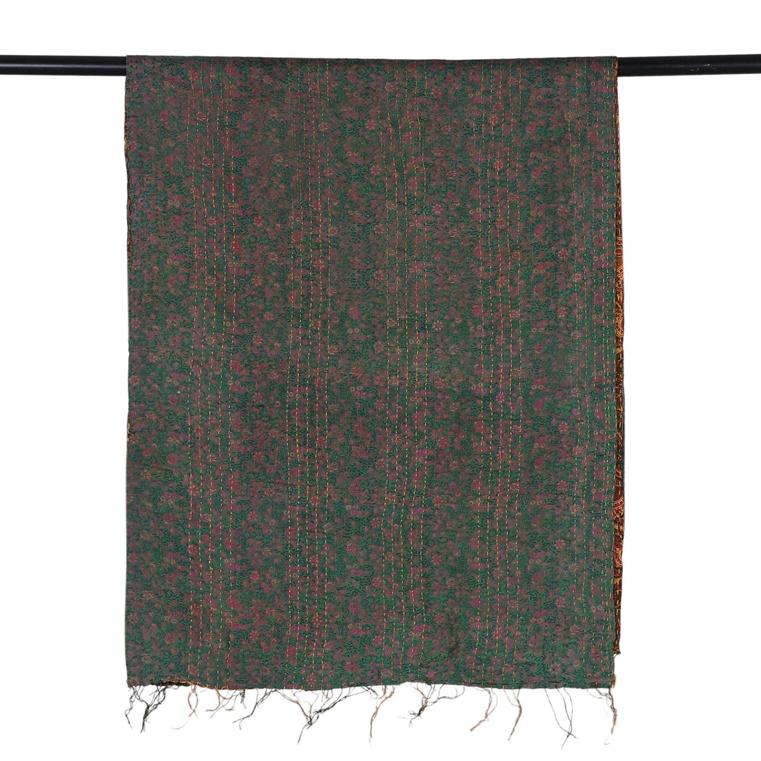 Embroidered Reversible Silk Scarf in Caramel and Viridian - Mughal Tales