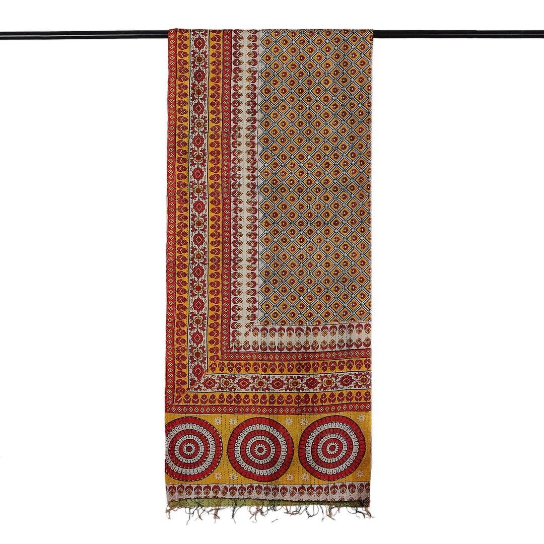 Eco-Friendly Kantha Embroidered Reversible Silk Scarf - Memories from Palace