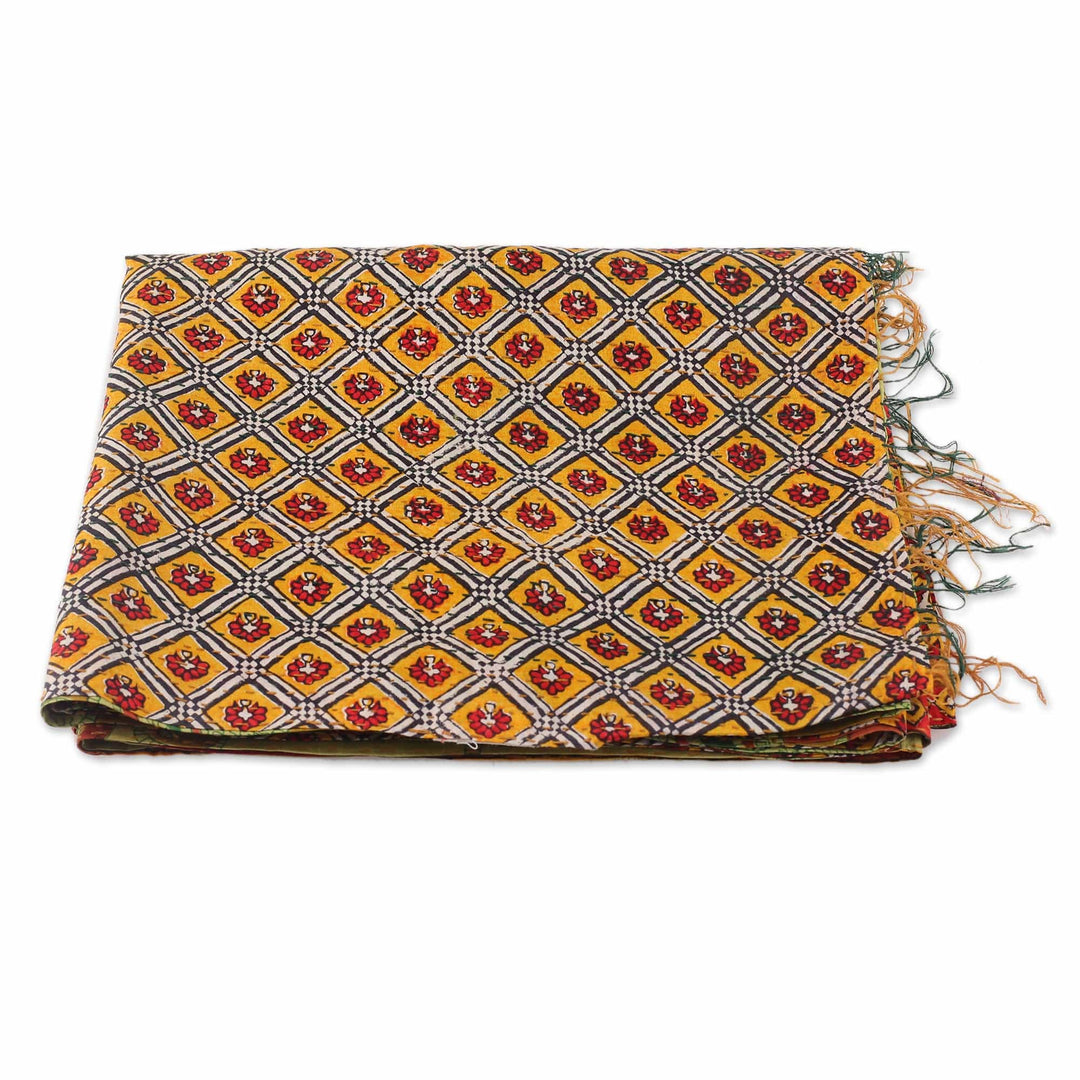 Eco-Friendly Kantha Embroidered Reversible Silk Scarf - Memories from Palace