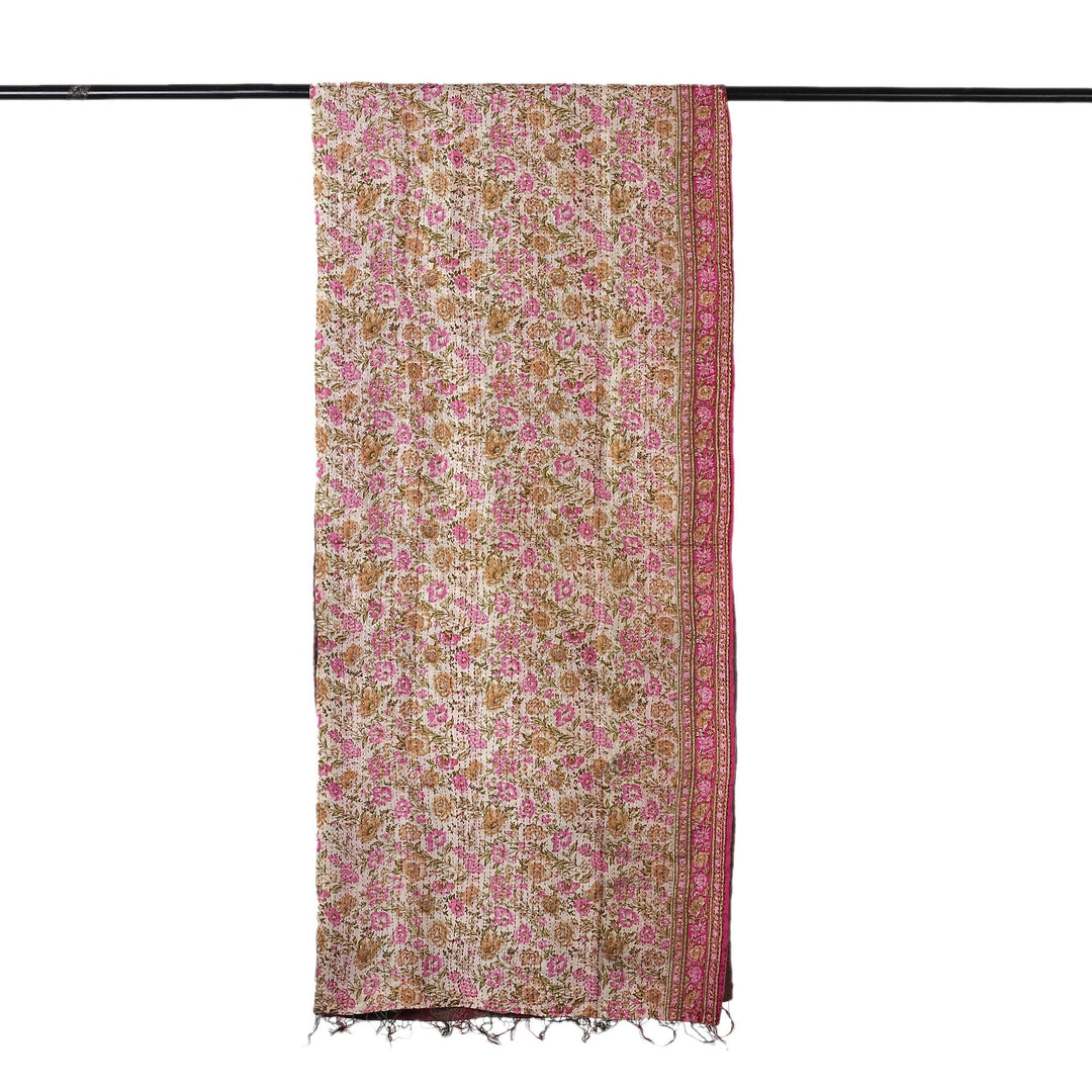 Floral Reversible Silk Scarf in Raisin and Magenta Hues - Symphony of Roses