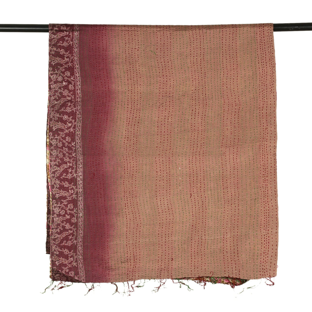 Floral Reversible Silk Scarf in Raisin and Magenta Hues - Symphony of Roses