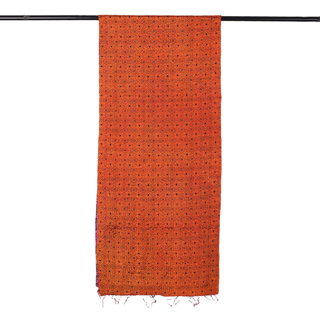 Embroidered Reversible Silk Scarf in Orange and Pink - Intense Sides
