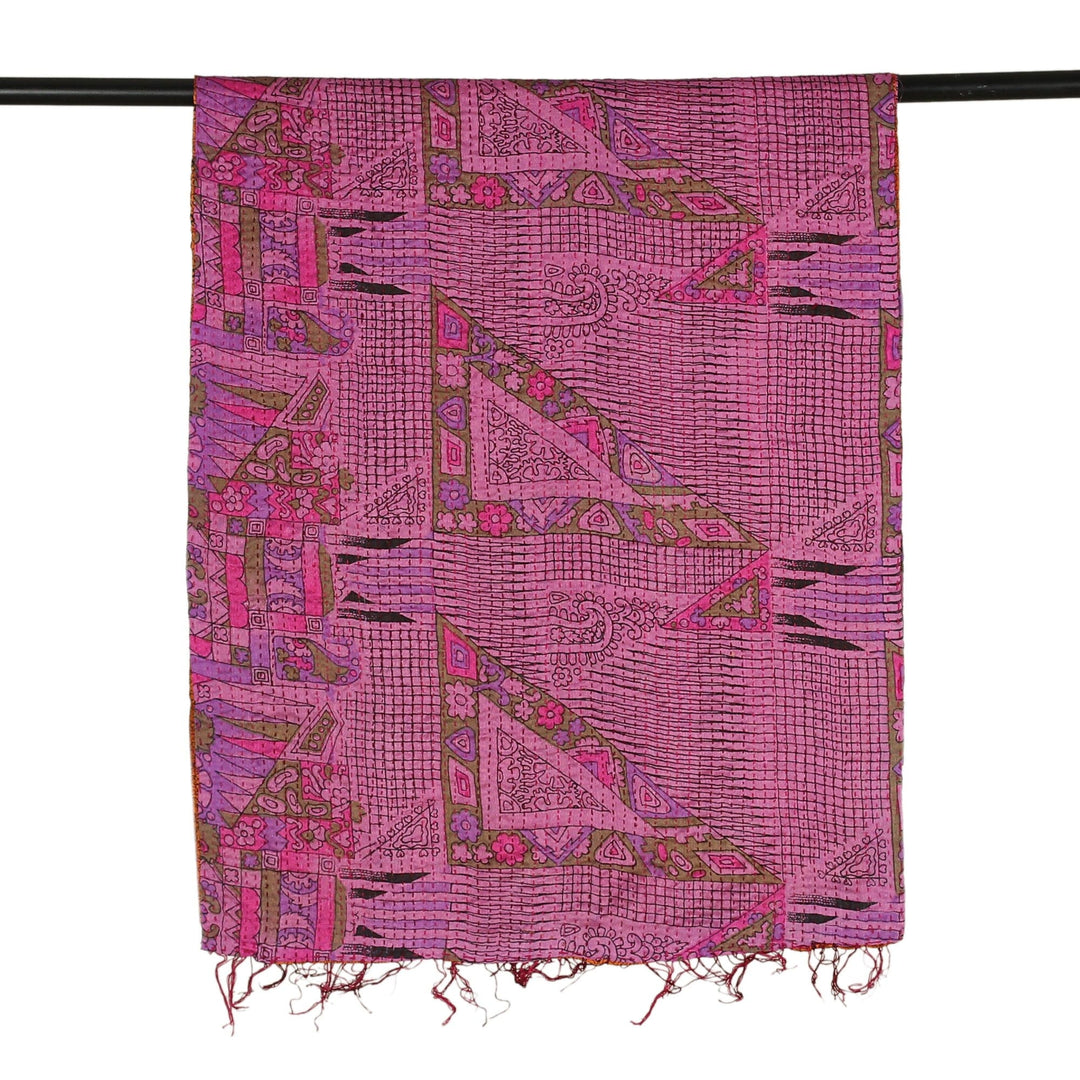Embroidered Reversible Silk Scarf in Orange and Pink - Intense Sides