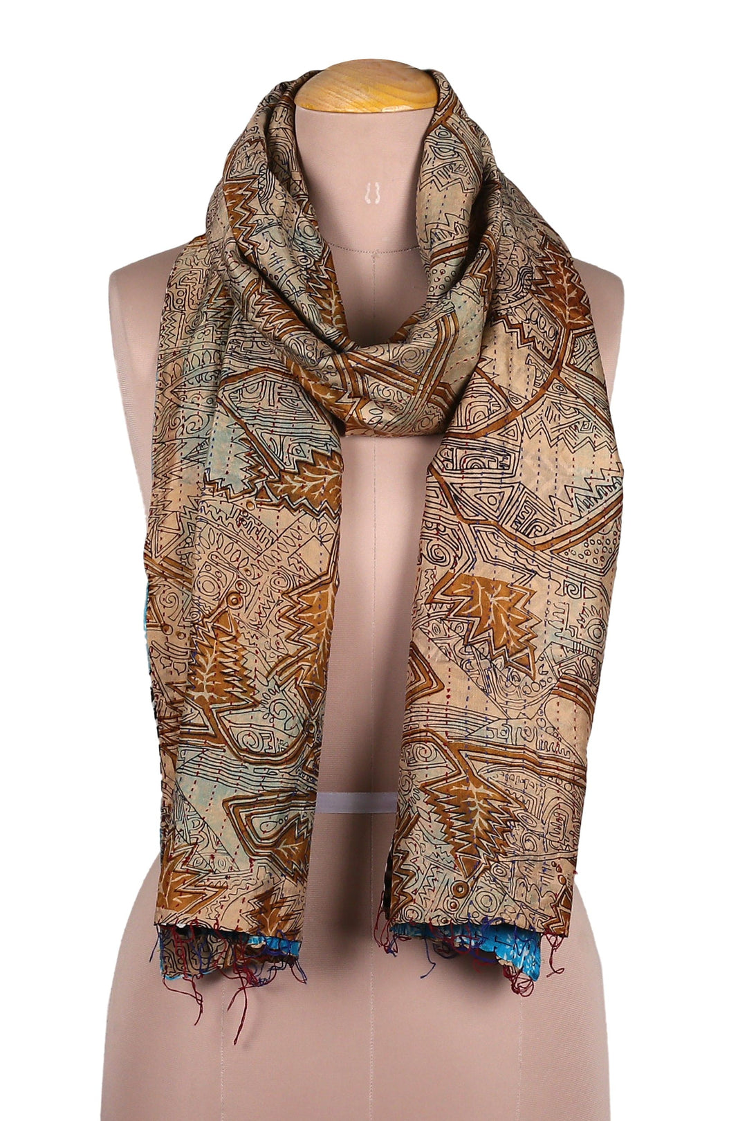Cotton Kantha Embroidered Reversible Silk Scarf - Imperial Grace