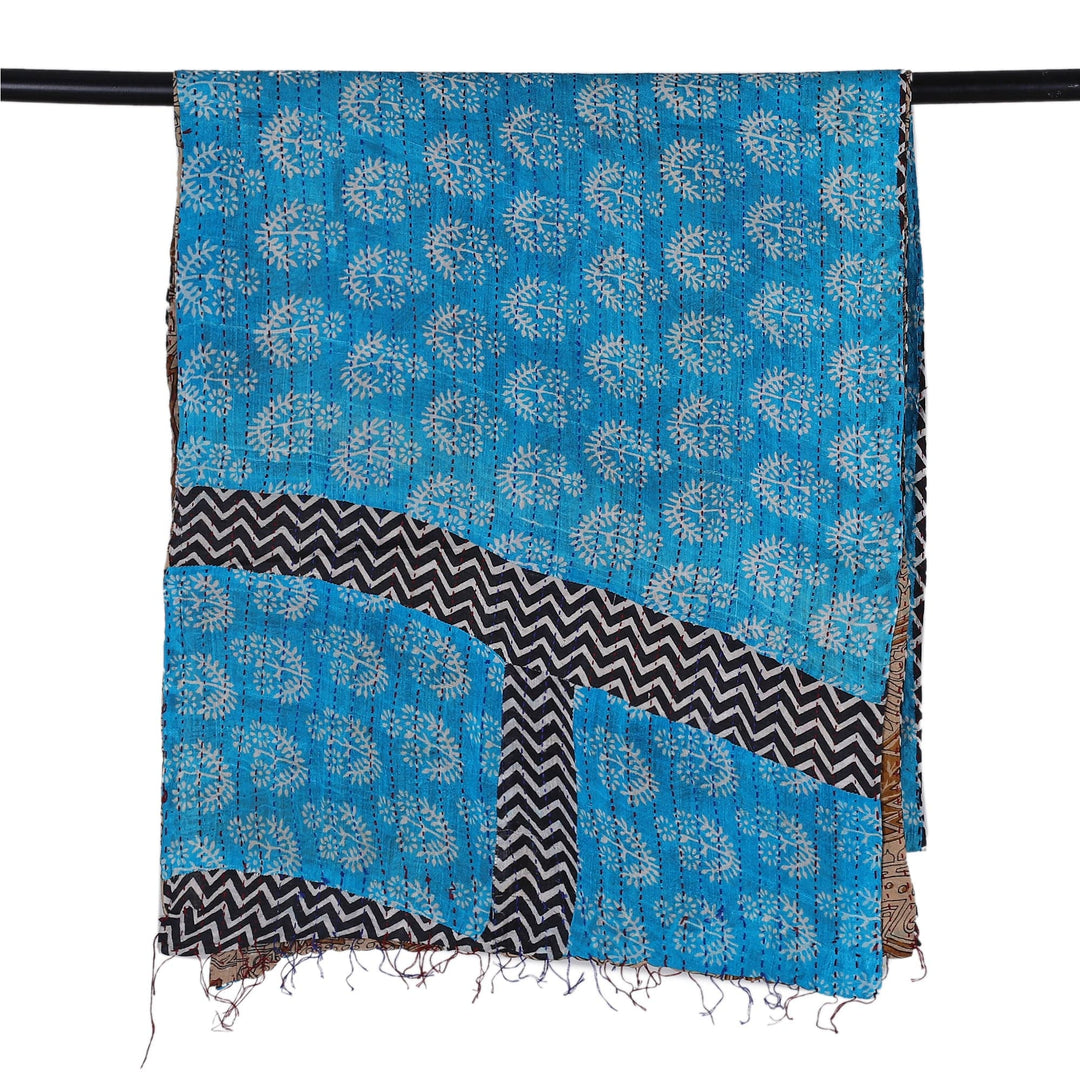 Cotton Kantha Embroidered Reversible Silk Scarf - Imperial Grace