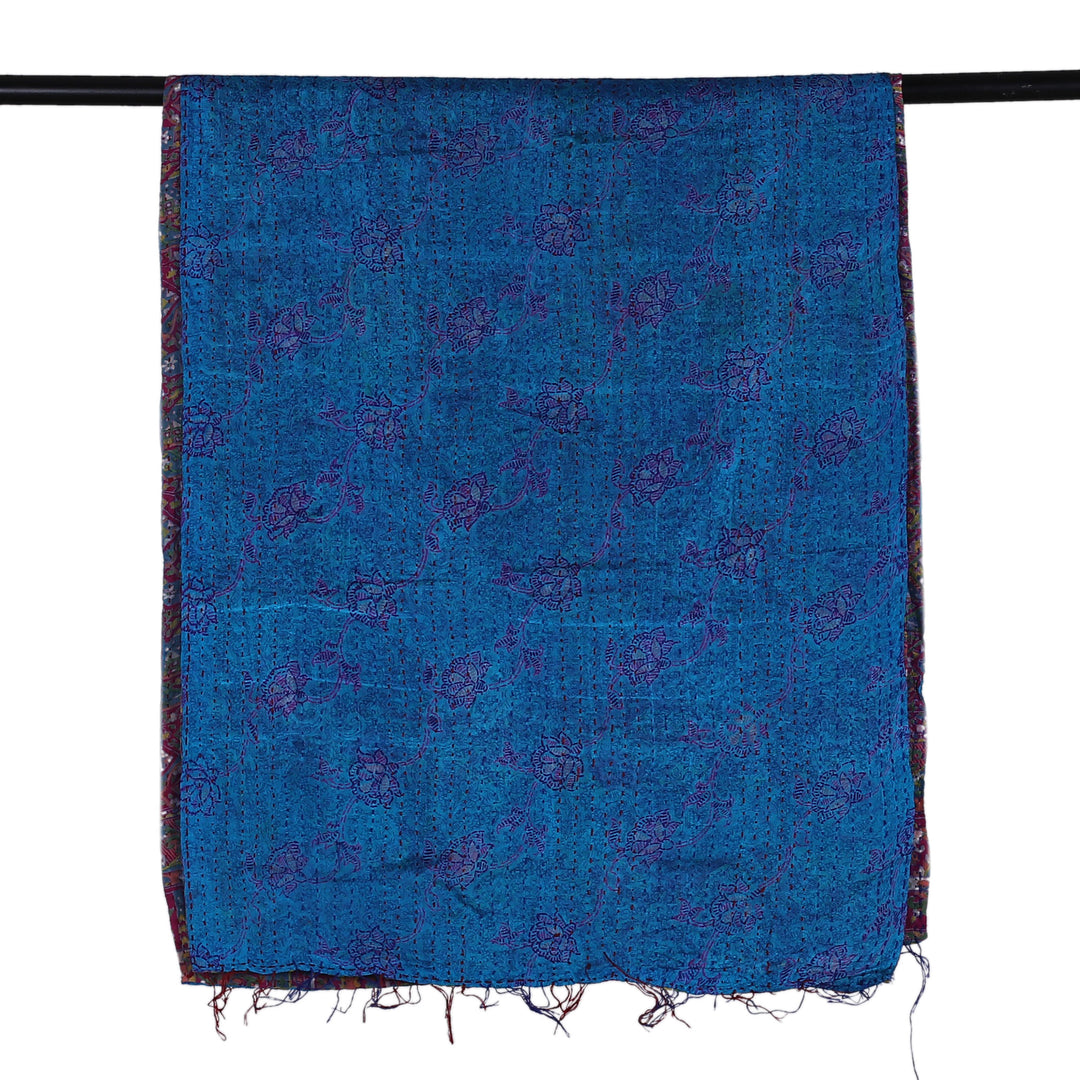 Kantha Embroidered Reversible Silk Scarf in Purple and Blue - Spell of Beauty