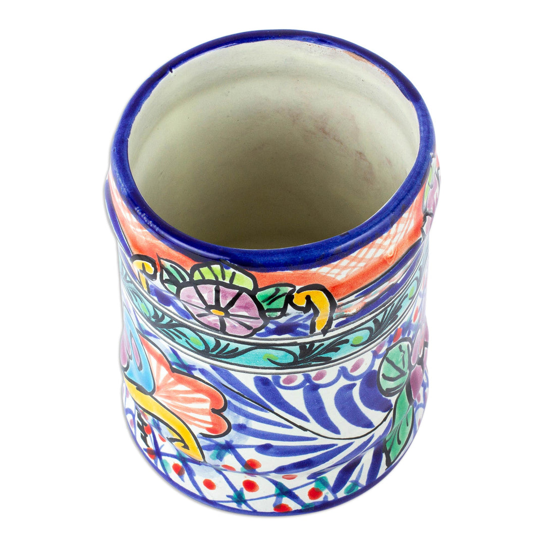 Hand Painted Ceramic Utensils Container from Mexico - Colonial Guanajuato