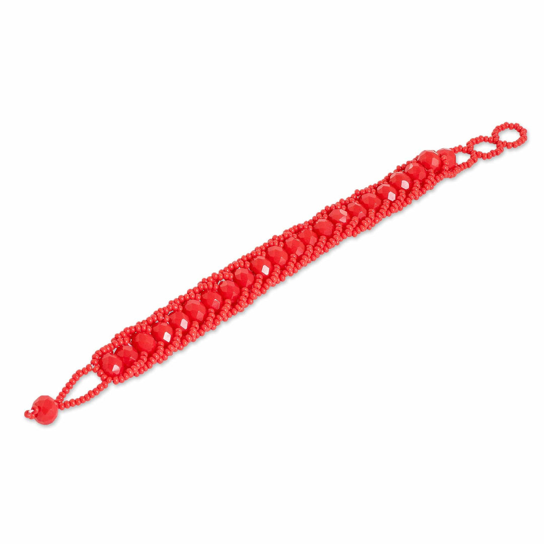 Handmade Poppy Red Glass Beaded Wristband Bracelet - Poppy Opulence