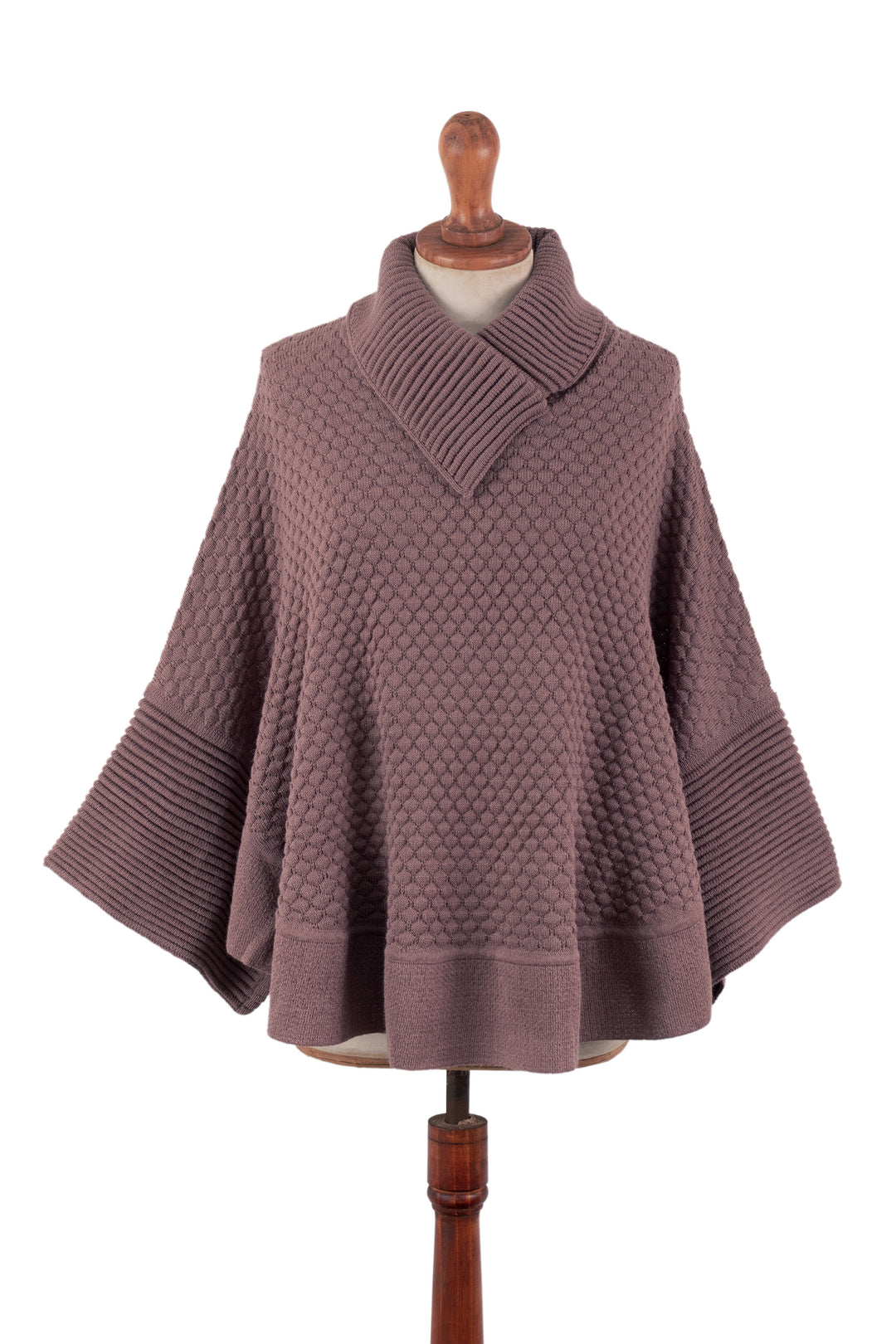 100% Baby Alpaca Pink Poncho with Honeycomb Patterns - Rosewood Illusions