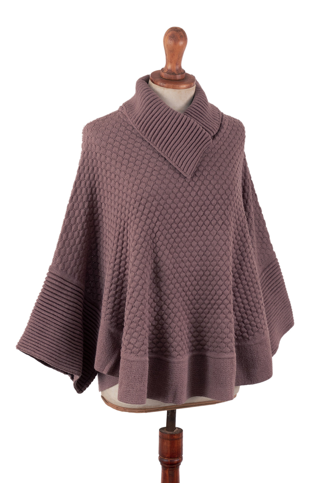 100% Baby Alpaca Pink Poncho with Honeycomb Patterns - Rosewood Illusions