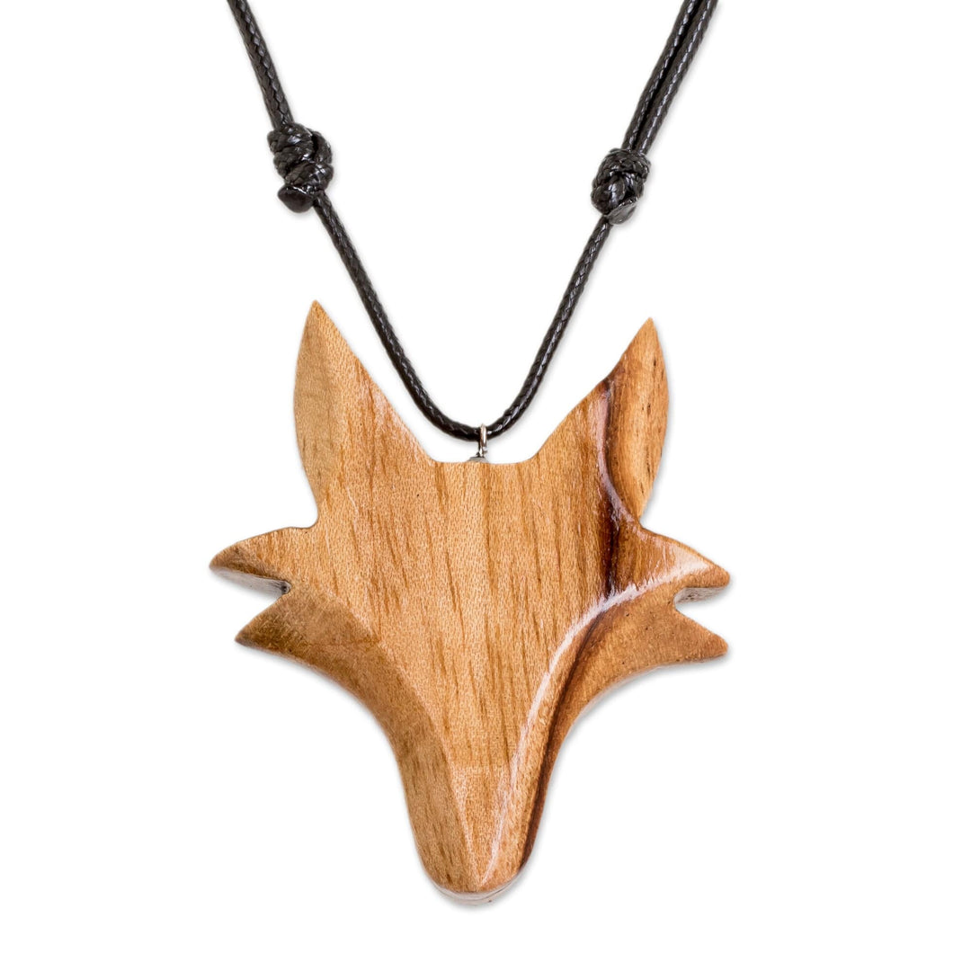 Hand-Carved Adjustable Cedarwood Fox Pendant Necklace - Nocturnal Fox