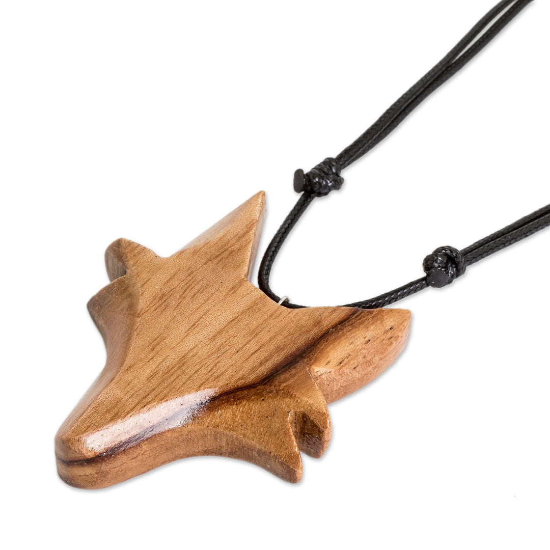 Hand-Carved Adjustable Cedarwood Fox Pendant Necklace - Nocturnal Fox