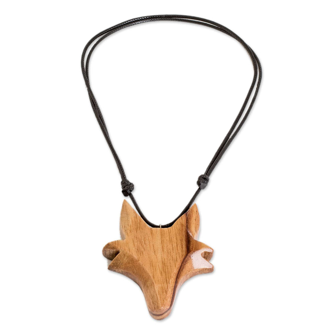 Hand-Carved Adjustable Cedarwood Fox Pendant Necklace - Nocturnal Fox