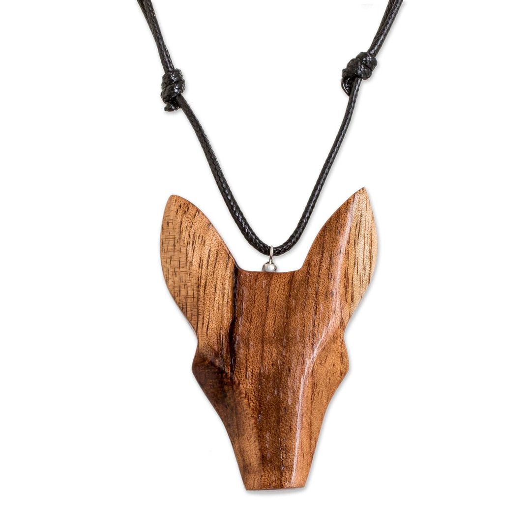 Hand-Carved Adjustable Cedarwood Wolf Pendant Necklace - Nocturnal Wolf