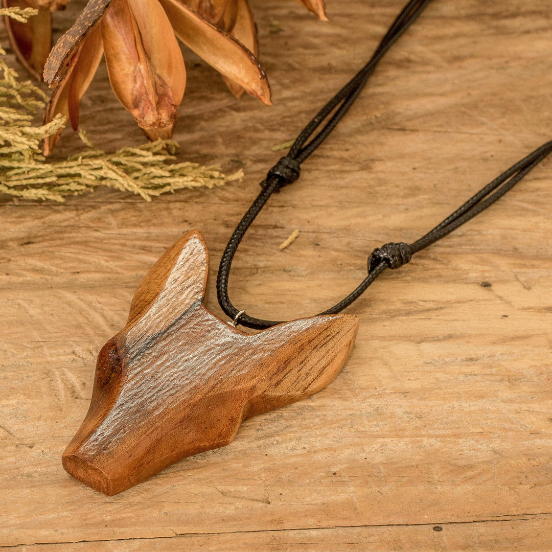 Hand-Carved Adjustable Cedarwood Wolf Pendant Necklace - Nocturnal Wolf